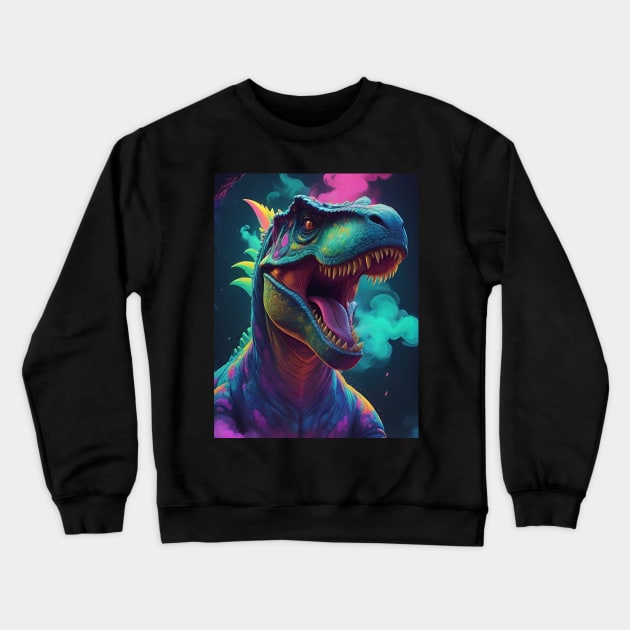 T Rex Dinosaur Head Mixed Colours Crewneck Sweatshirt by Rossie Designs